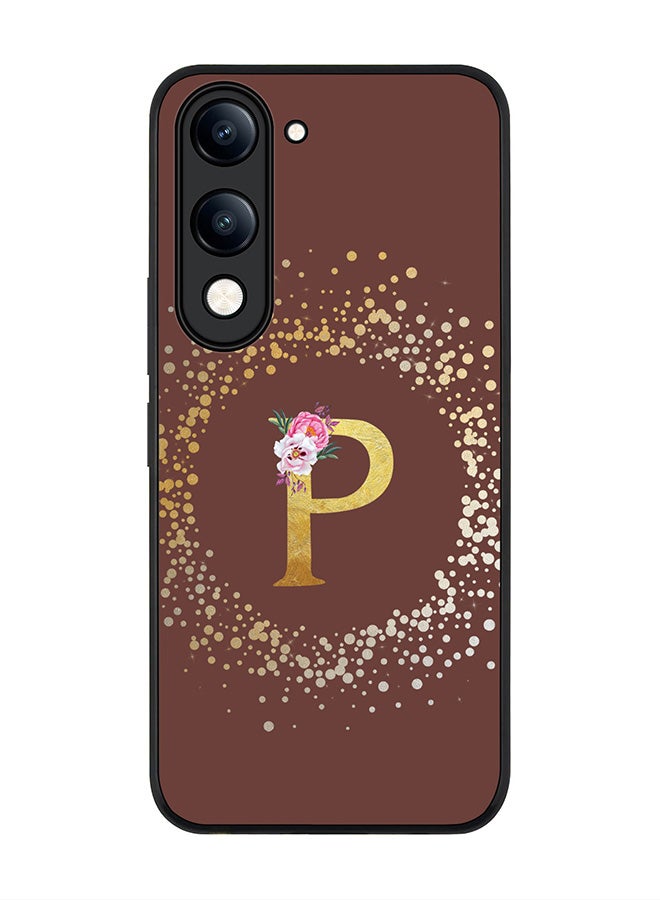 For vivo Y04 / Y29t 5G Case,Slim fit Camera Protection, Shockproof Thin Phone cover  - Custom Monogram Floral - P  (Brown )